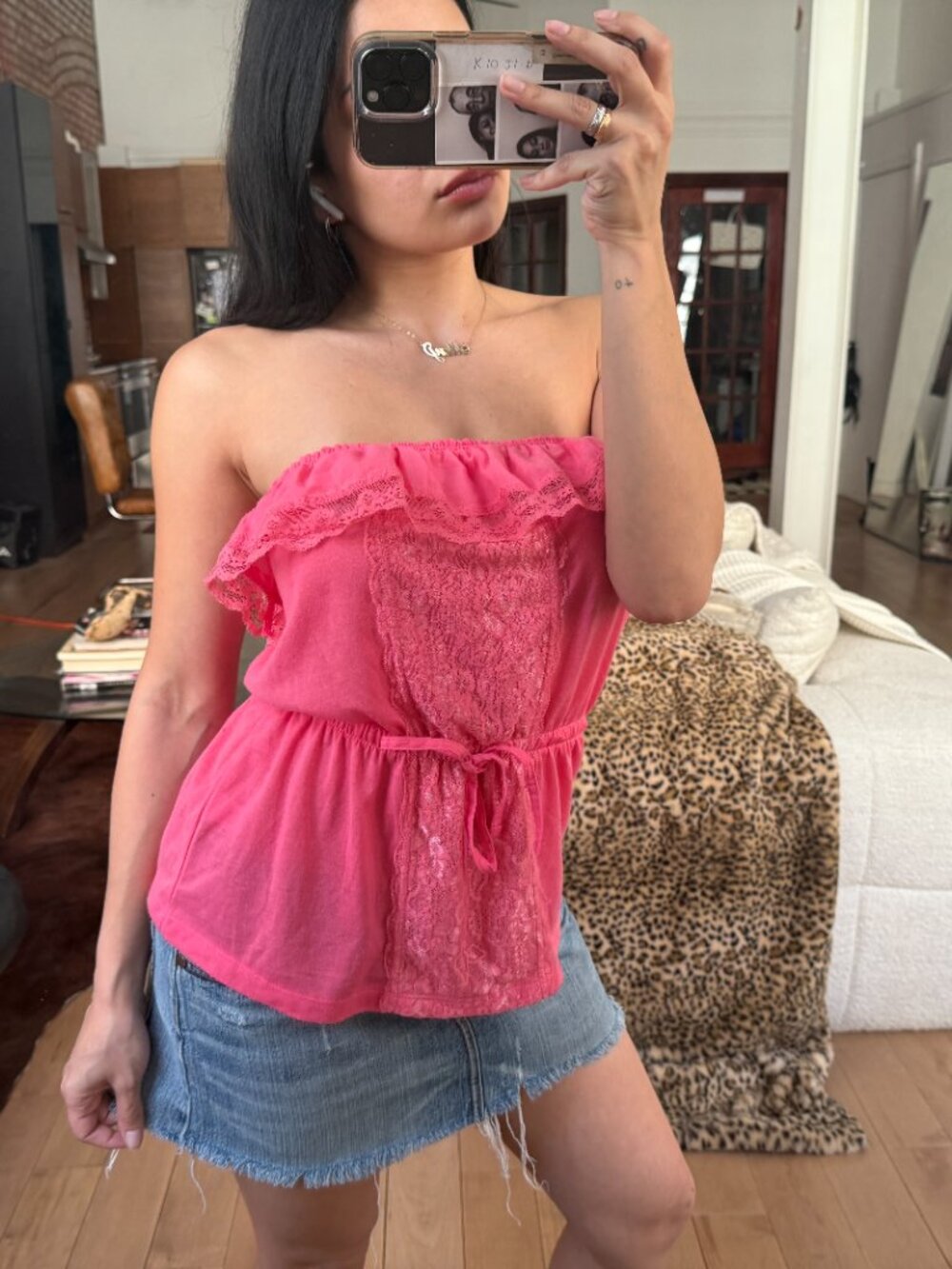 Ardene Pink Ruffle Top L Y2K Coquette Off Shoulder